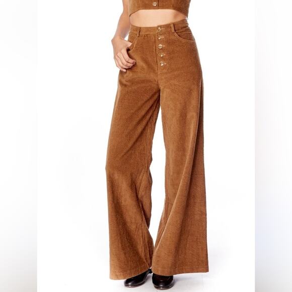 Lost and wander garmentory Alicia wide leg corduroy pants button fly neutral M - Picture 1 of 10